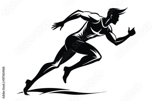 male athlete running silhouette line art vector illustration