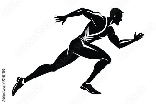 male athlete running silhouette line art vector illustration