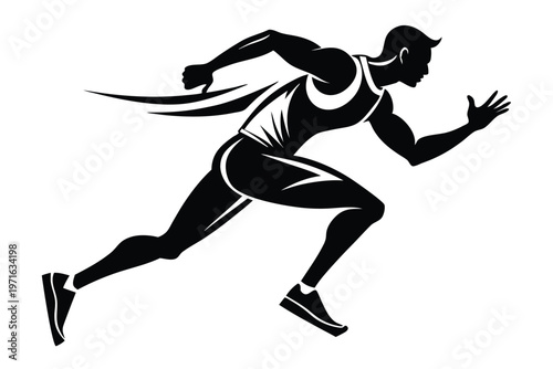 male athlete running silhouette line art vector illustration