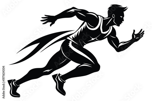 male athlete running silhouette line art vector illustration