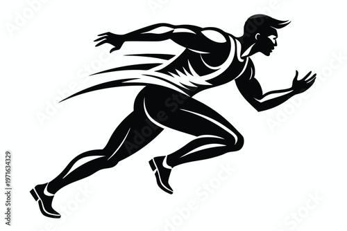 male athlete running silhouette line art vector illustration