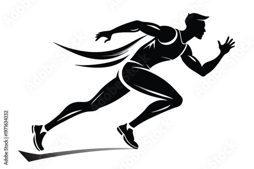 male athlete running silhouette line art vector illustration