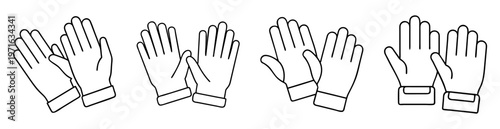 Four pairs of simple line drawing of gloves for winter and protection