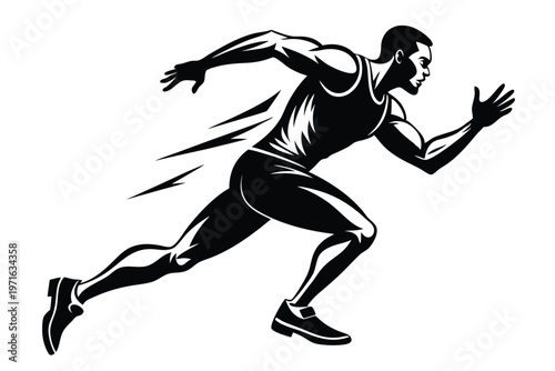 male athlete running silhouette line art vector illustration