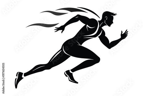 male athlete running silhouette line art vector illustration