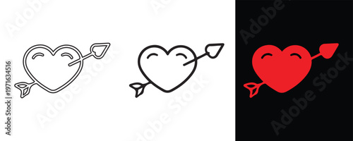 Heart Struck by Cupid's Arrow: A trio of heart illustrations, each a symbol of affection, love, and emotional connection, pierced by Cupid's arrow