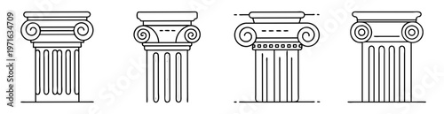 Collection of four different styles of architectural Greek column illustrations