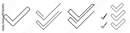 Stylized black and white vector drawing of check marks in variations