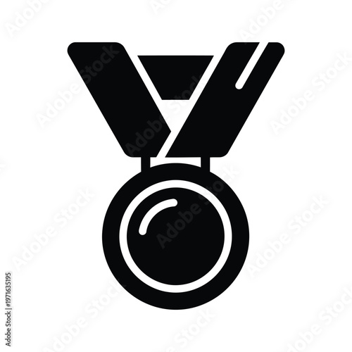 Black and white olympic or victory medal with a ribbon and circular base