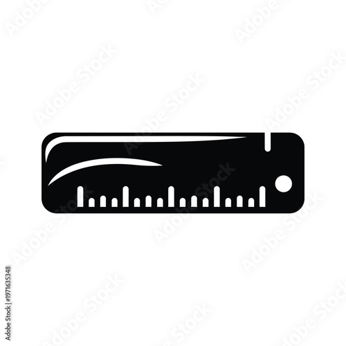 Classic black and white pocket knife with ruler measurements and serrated edge
