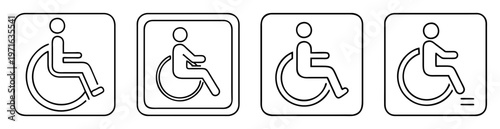 Black and white line art depicting different accessibility symbol variations
