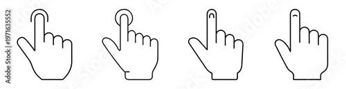 Four hand icons depicting various finger gestures in a simple line drawing