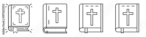 Four versions of a Holy Bible icon with simple line drawing