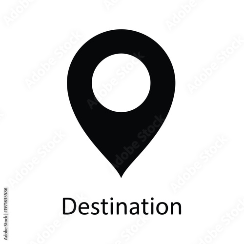 Simple black and white location pin with the label destination