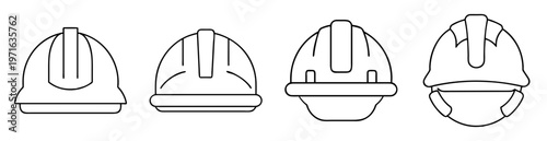 Vector illustration of four different construction hard hats isolated on white background
