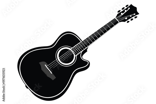 acoustic guitar silhouette line art vector illustration
