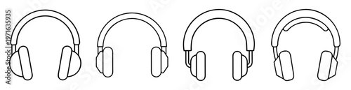 Outline of various headphones demonstrating different designs and construction styles