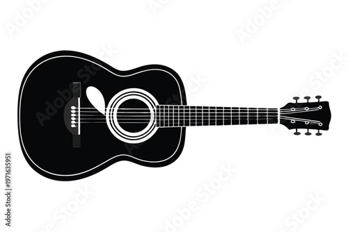acoustic guitar silhouette line art vector illustration