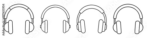 Four outlines of headphones with slightly different designs displayed in a row