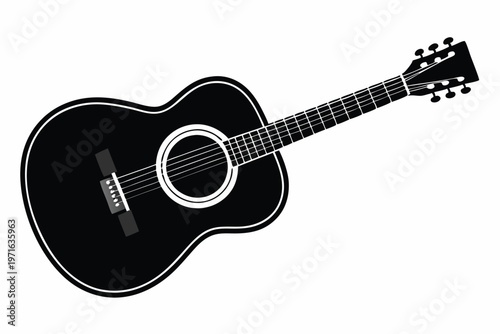 acoustic guitar silhouette line art vector illustration