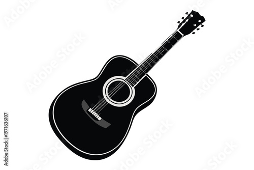 acoustic guitar silhouette line art vector illustration