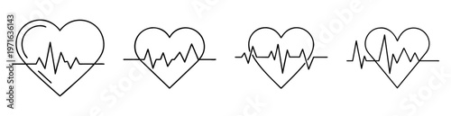 Four heart icons with heartbeat pulse wave, symbolizing health and vitality