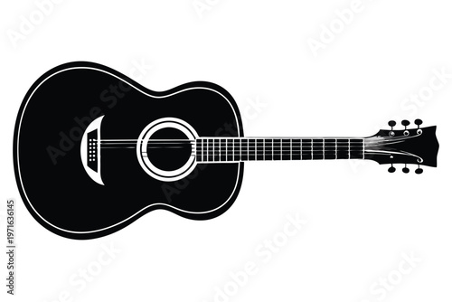 acoustic guitar silhouette line art vector illustration