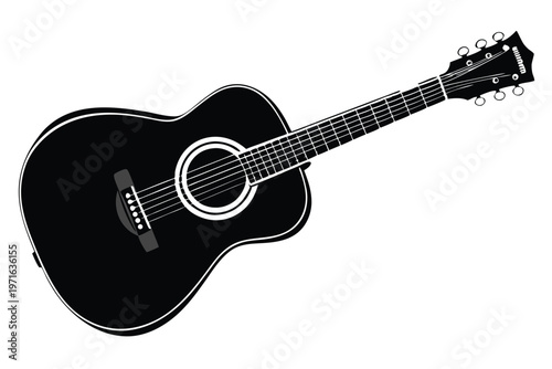 acoustic guitar silhouette line art vector illustration