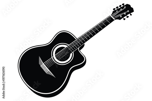 acoustic guitar silhouette line art vector illustration