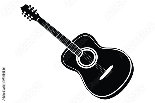 acoustic guitar silhouette line art vector illustration