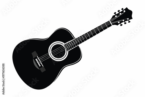 acoustic guitar silhouette line art vector illustration