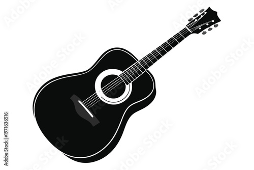 acoustic guitar silhouette line art vector illustration
