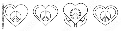 Four hearts with peace signs, a symbol for love and nonviolence