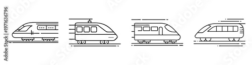 Modern streamline train icons depicting high speed transport options and travel