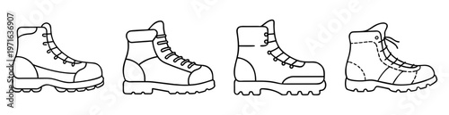 Four outline images of various lace up work and or hiking boots