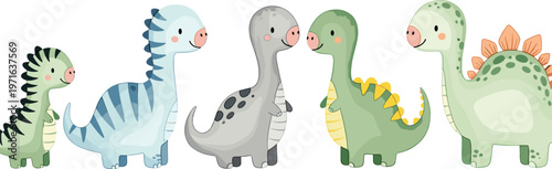Cute Dinosaur Set with T-Rex, Brontosaurus, and Stegosaurus for Kids' Room, Nursery, and Baby Shower Designs