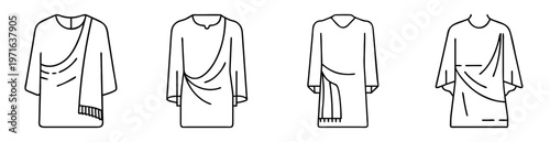 Four vector illustrations of traditional ancient Greek clothing in line art