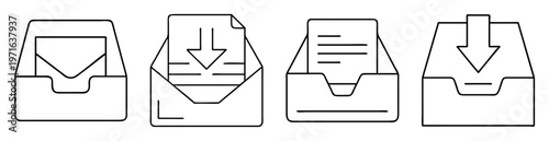 Various inbox and download tray icons illustrating data management and access