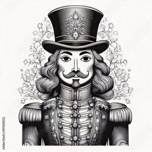 Victorian Gentleman with Top Hat and Military Jacket Illustration.