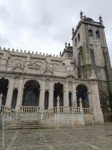 Baroque loggia to the lateral facade of Porto Cathedral, Porto PORTUGAL