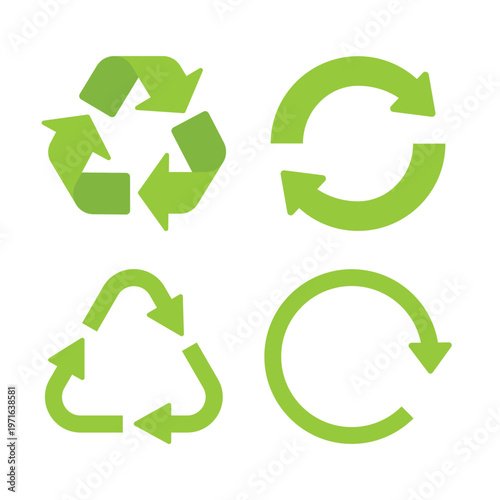 Recycling Icon Set Flat Style Green Eco Symbol Collection