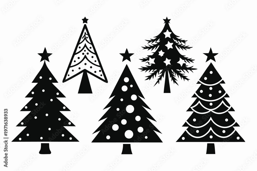 Obraz premium christmas tree silhouette line art vector illustration