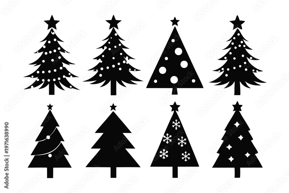 Obraz premium christmas tree silhouette line art vector illustration