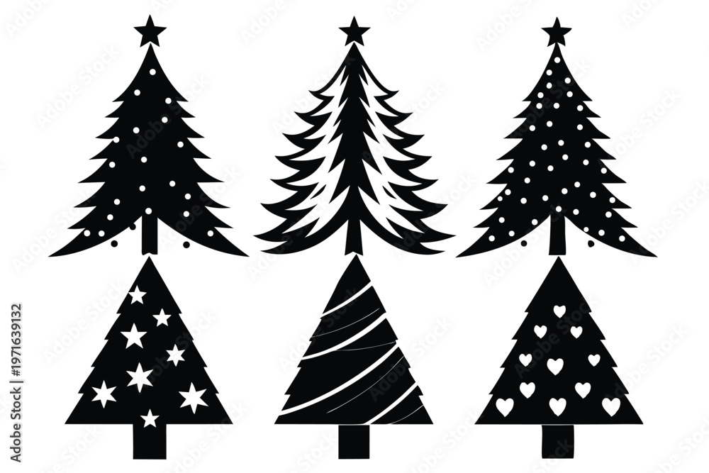 Obraz premium christmas tree silhouette line art vector illustration