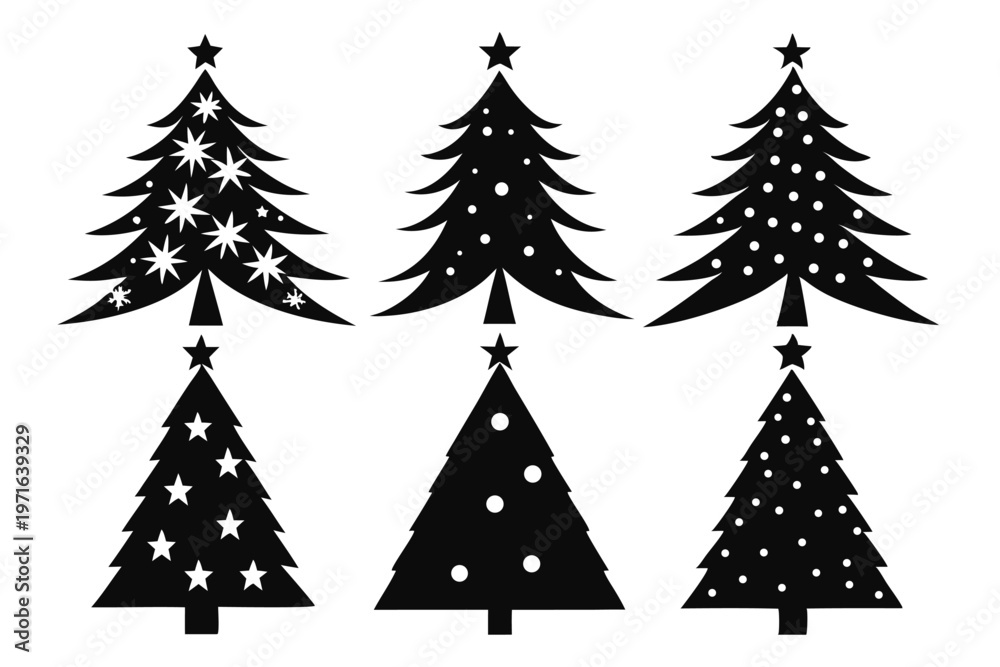 Obraz premium christmas tree silhouette line art vector illustration