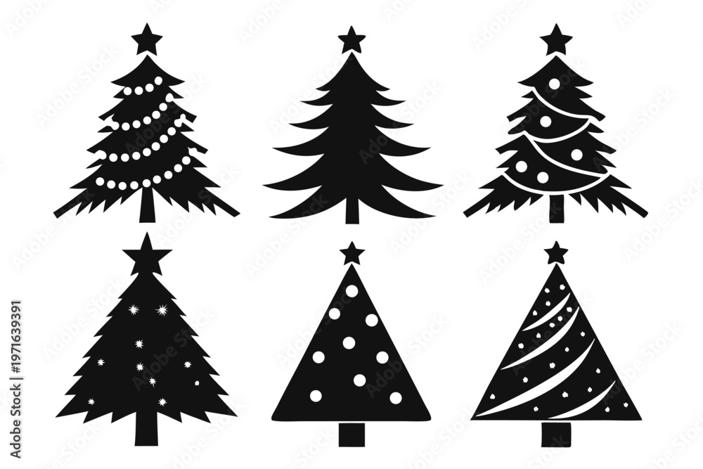 Obraz premium christmas tree silhouette line art vector illustration