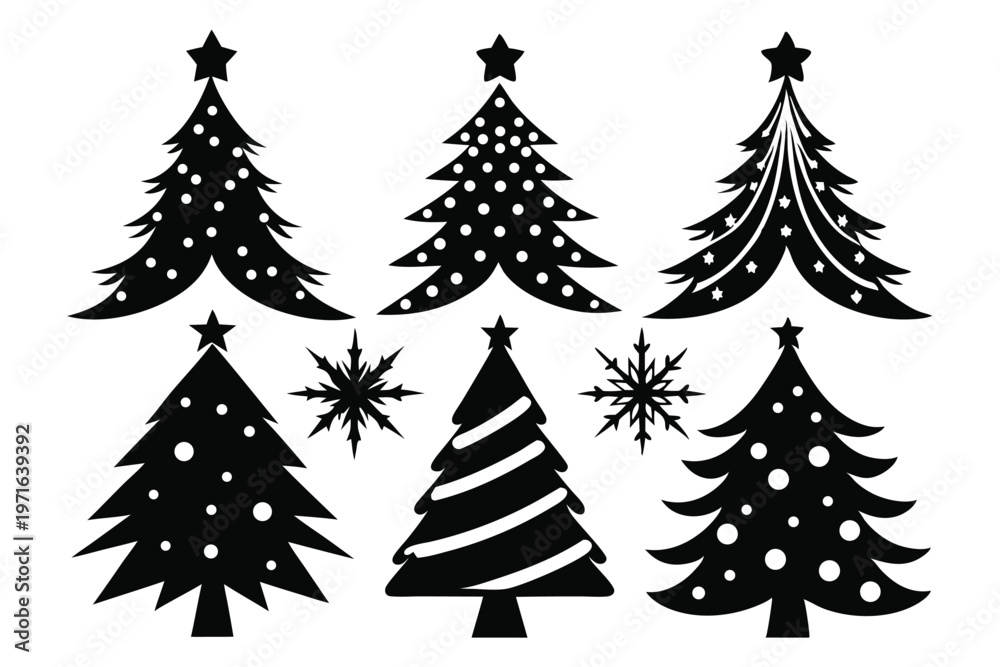 Obraz premium christmas tree silhouette line art vector illustration