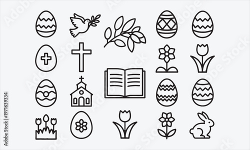 Easter line Editable Icons set. Vector illustration for web and mobile app. Christianity related icons Spring, holidays, Christ, God, church, decoration