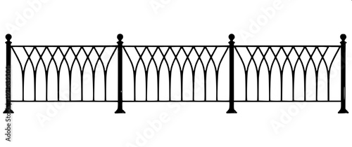 “Black silhouette of classic balcony railing with decorative balusters, symmetrical design, solid fill, isolated on white background, vector style”