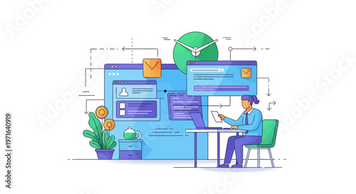 Businessman working on computer with multiple browser windows open